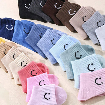 10-Pair Kids Socks with Cute Smiley Face Mid-Calf Design