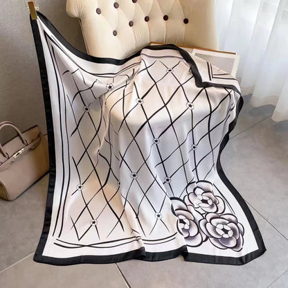 Women's Square Scarf 110x110cm Silk Feel Horse Print Shawl